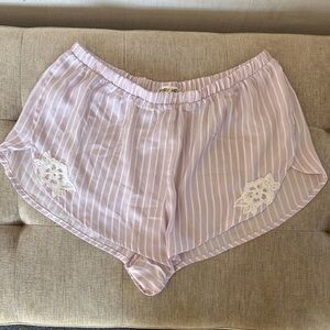 Lavender Striped Women's Sleep Shorts with Lace Detail